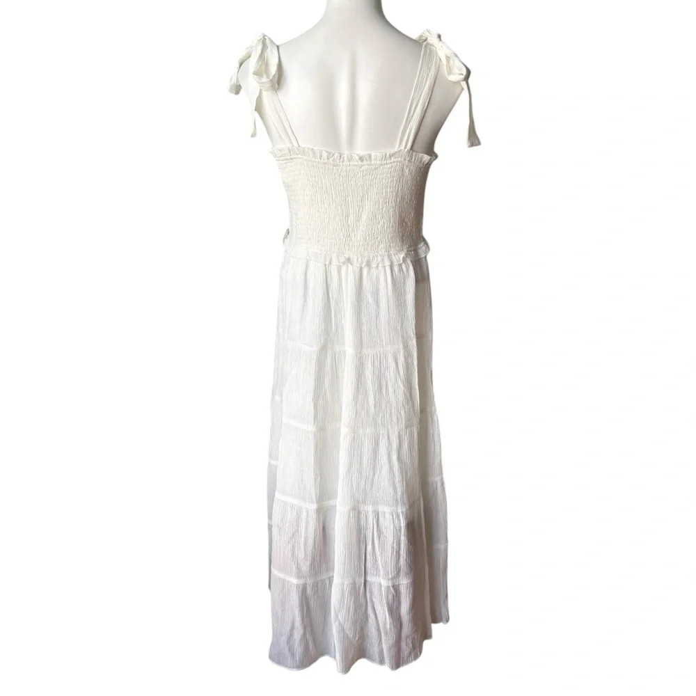 Talulah White Smocked Maxi Dress Shoulder Ties, Sz L - Picture 2 of 14